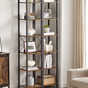 VASAGLE 6-Tier Tall Bookshelf, Narrow Bookcase with Steel Frame, Skinny Book Shelf for Living Room, Home Office, Study, 11.8 x 15.7 x 73.8 Inches, Industrial Style, Rustic Brown and Black ULLS101B01