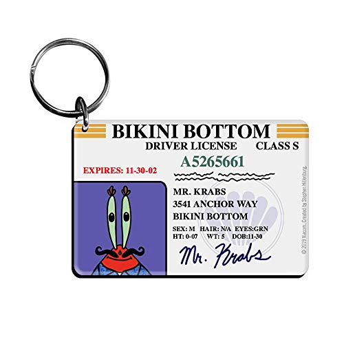 SpongeBob Bikini Bottom Drivers License Keychain Bundle - 3 Pack - SpongeBob, Patrick, Mr. Krabs Keychains