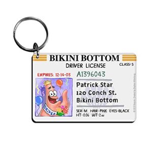 SpongeBob Bikini Bottom Drivers License Keychain Bundle - 3 Pack - SpongeBob, Patrick, Mr. Krabs Keychains