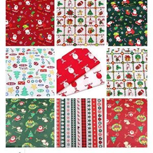 phezen 10 pieces christmas cotton fabric bundles, sewing square fabric scraps quilting fabric squares assorted christmas patterns cotton patchwork for diy craft christmas party supplies, 25 x 25 cm