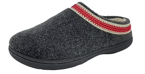 Clarks Womens Wool Felt Clog Slippers Warm Cozy Indoor Outdoor Faux Plush Soft Fur Lined Slipper for Women (Charcoal, 9 M US)