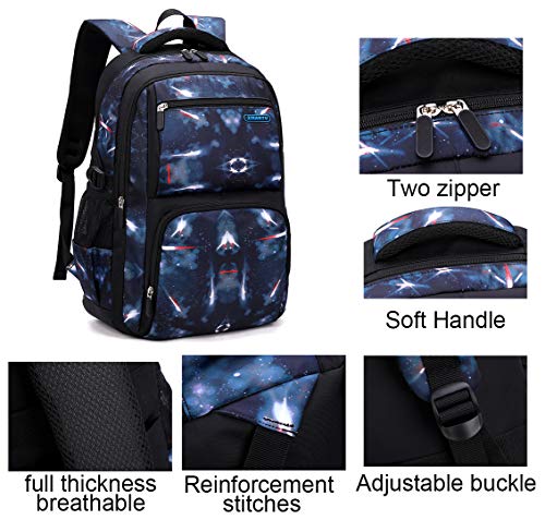 JiaYou Space Pattern Galaxy Backpack Boys Primary Junior Middle School Daypack Men High Middle School Laptop Bag(Black Star,Backpack Only)