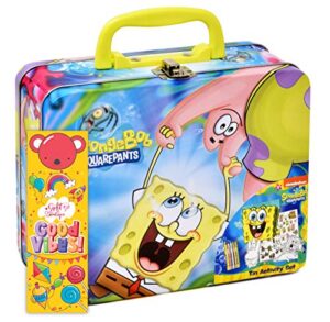 gift boutique spongebob squarepants coloring and activity tin box, crayons stickers mess free craft kit for toddlers boys girls kids, bookmark included