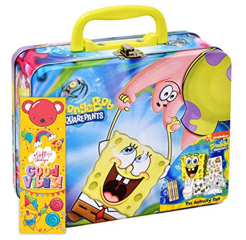 Gift Boutique SpongeBob Squarepants Coloring and Activity Tin Box, Crayons Stickers Mess Free Craft Kit for Toddlers Boys Girls Kids, Bookmark Included