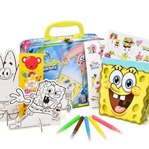 Gift Boutique SpongeBob Squarepants Coloring and Activity Tin Box, Crayons Stickers Mess Free Craft Kit for Toddlers Boys Girls Kids, Bookmark Included