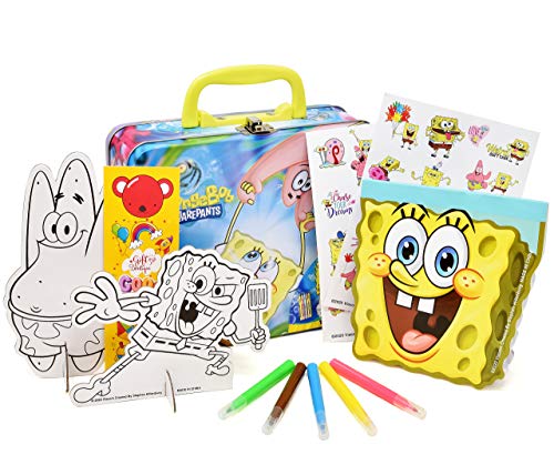 Gift Boutique SpongeBob Squarepants Coloring and Activity Tin Box, Crayons Stickers Mess Free Craft Kit for Toddlers Boys Girls Kids, Bookmark Included