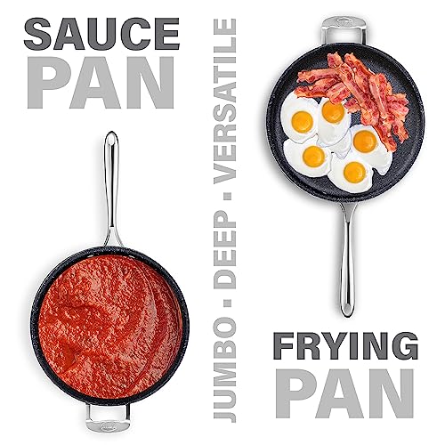 Granitestone Sauté Pan with Lid - 5.5 Quart. Non Stick Deep Frying Pan with Lid, Large Frying Pan, Oven Safe Skillet with Lid, Multipurpose Jumbo Cooker, Stovetop & Dishwasher Safe, 100% PFOA Free