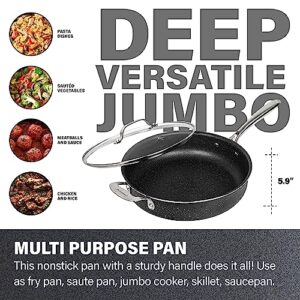 Granitestone Sauté Pan with Lid - 5.5 Quart. Non Stick Deep Frying Pan with Lid, Large Frying Pan, Oven Safe Skillet with Lid, Multipurpose Jumbo Cooker, Stovetop & Dishwasher Safe, 100% PFOA Free