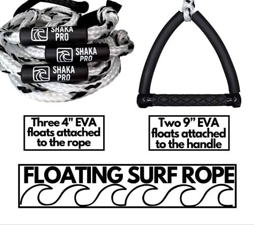 Wakesurf Rope with Handle - Adjustable 25 Foot Tow Rope with 10" Handle (White)