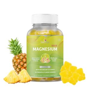 belive magnesium gummies 200mg - 60 ct | magnesium glycinate supplements for relaxation, stress relief, and sleep for adults & kids - tasty and tangy pineapple flavor