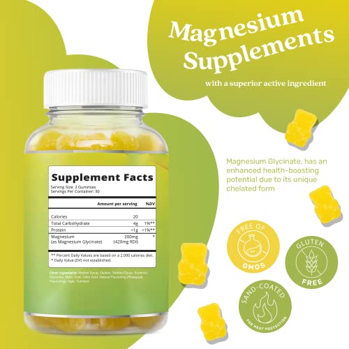 BeLive Magnesium Gummies 200mg - 60 Ct | Magnesium Glycinate Supplements for Relaxation, Stress Relief, and Sleep for Adults & Kids - Tasty and Tangy Pineapple Flavor