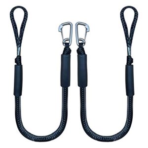 bungee dock line mooring rope for docking with stainless steel clip accessories for boats pwc, built in snubber, kayak, watercraft,seadoo,jet ski, pontoon, canoe, power boat 2-pack