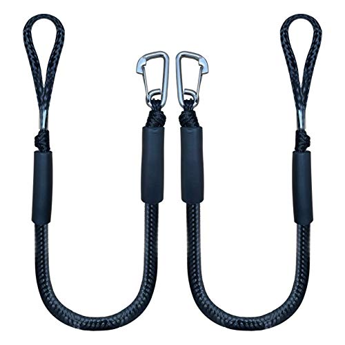 Bungee Dock Line Mooring Rope for Docking with Stainless Steel Clip Accessories for Boats PWC, Built in Snubber, Kayak, Watercraft,SeaDoo,Jet Ski, Pontoon, Canoe, Power Boat 2-Pack