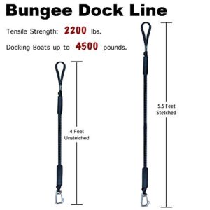 Bungee Dock Line Mooring Rope for Docking with Stainless Steel Clip Accessories for Boats PWC, Built in Snubber, Kayak, Watercraft,SeaDoo,Jet Ski, Pontoon, Canoe, Power Boat 2-Pack