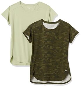 amazon essentials women's studio relaxed-fit lightweight crewneck t-shirt (available in plus size), pack of 2, light green/camo, medium
