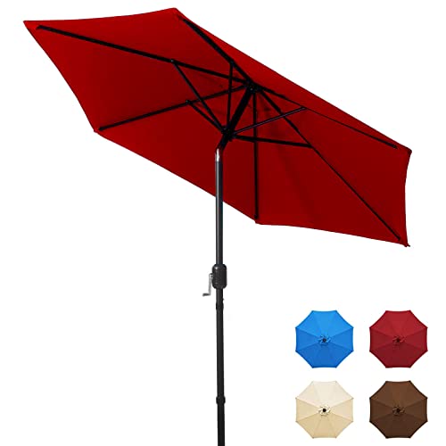 LOVE STORY 7.5 Ft Patio Umbrella Outdoor Garden Table Umbrella with Push Button Tilt and Crank, 6 Ribs-Red