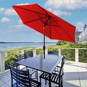 LOVE STORY 7.5 Ft Patio Umbrella Outdoor Garden Table Umbrella with Push Button Tilt and Crank, 6 Ribs-Red