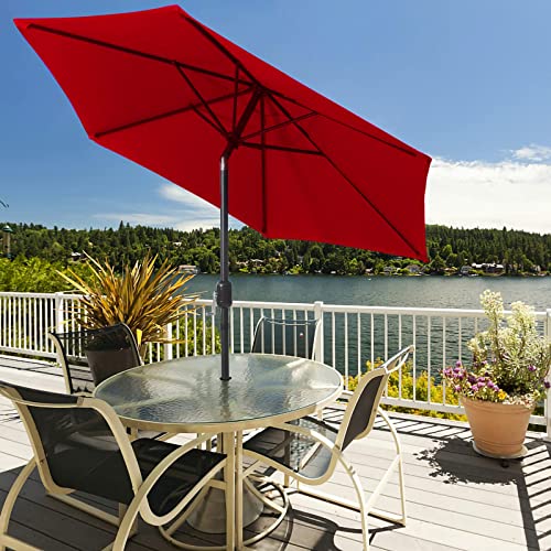 LOVE STORY 7.5 Ft Patio Umbrella Outdoor Garden Table Umbrella with Push Button Tilt and Crank, 6 Ribs-Red