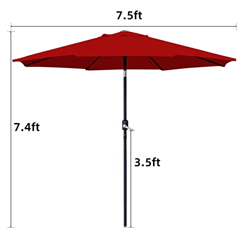 LOVE STORY 7.5 Ft Patio Umbrella Outdoor Garden Table Umbrella with Push Button Tilt and Crank, 6 Ribs-Red