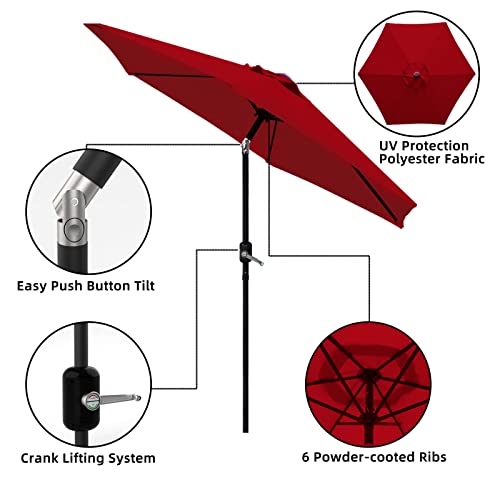 LOVE STORY 7.5 Ft Patio Umbrella Outdoor Garden Table Umbrella with Push Button Tilt and Crank, 6 Ribs-Red