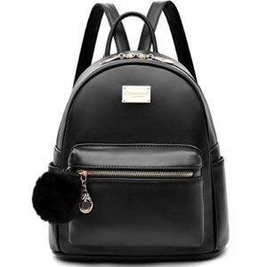 i ihayner women fashion backpack cute leather backpack mini backpack purse for women satchel bags with pompom casual travel daypacks black