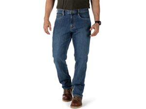 5.11 tactical men's defender-flex straight jeans, mechanical stretch fabric, classic pockets, style 74477, medium wash indigo, 34w x 30l