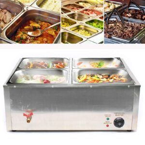110V 4-Pan Commercial Food Warmer 6-Inch Deep Food Grade Stainless Steel Commercial Food Steam Table Electric Countertop Food Warmer Restaurant Warming Buffet Server for Catering and Restaurants