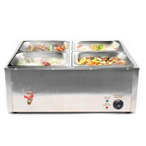 110V 4-Pan Commercial Food Warmer 6-Inch Deep Food Grade Stainless Steel Commercial Food Steam Table Electric Countertop Food Warmer Restaurant Warming Buffet Server for Catering and Restaurants