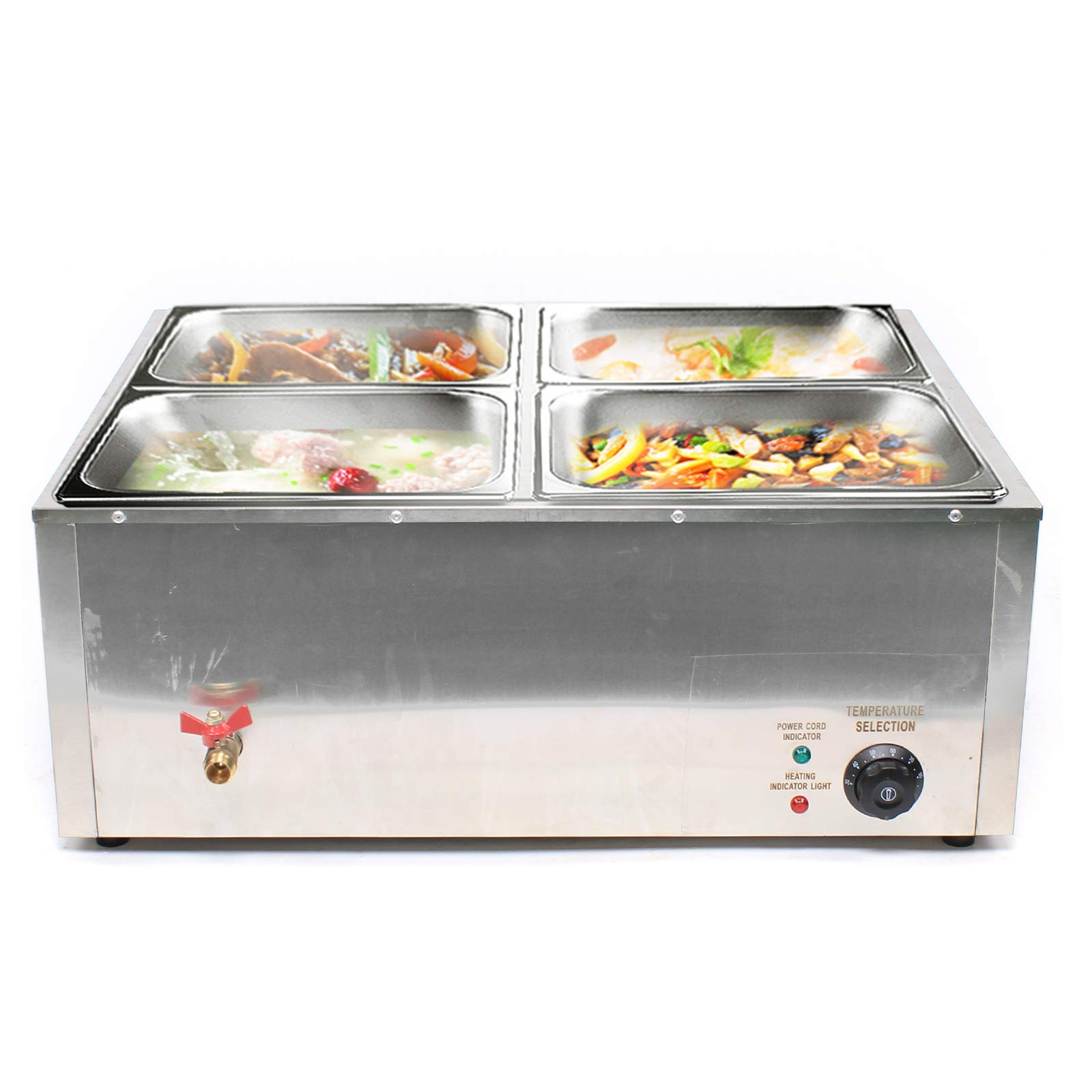 110V 4-Pan Commercial Food Warmer 6-Inch Deep Food Grade Stainless Steel Commercial Food Steam Table Electric Countertop Food Warmer Restaurant Warming Buffet Server for Catering and Restaurants