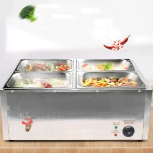 110V 4-Pan Commercial Food Warmer 6-Inch Deep Food Grade Stainless Steel Commercial Food Steam Table Electric Countertop Food Warmer Restaurant Warming Buffet Server for Catering and Restaurants