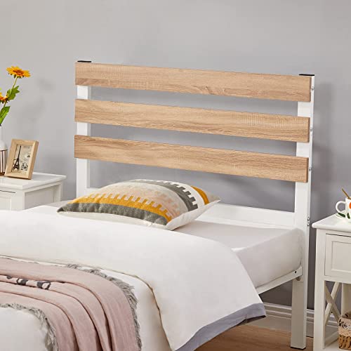 GreenForest Twin Bed Frame with Wooden Headboard Platform Bed with Metal Support Slats NO-Noise Heavy Duty Bed Base Industrial Style with 9 Strong Legs,Mattress Foundation,Twin