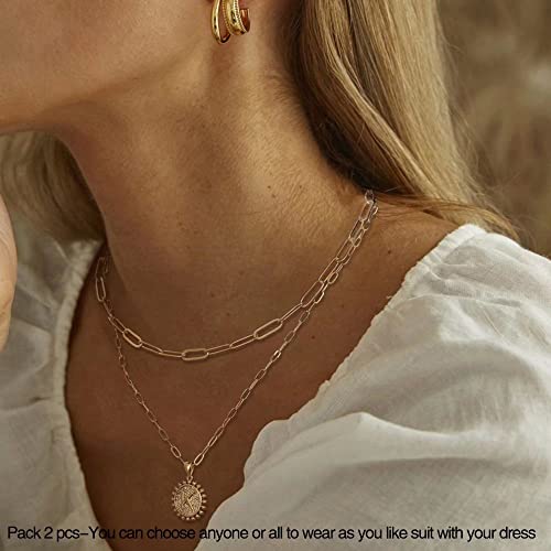 Ursteel Gold Necklace for Women, 14K Gold Plated Dainty Layering Paperclip Chain Necklace Letter K Initial Coin Pendant Necklaces Layered Gold Necklaces for Women Jewelry Gifts Gold Jewelry for Women