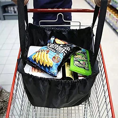 Yi-Yi 2Packs Reusable Foldable Shopping Cart Grab Bags and Grocery Organizer Designed for Trolley Carts by Modern Day Living (Black)