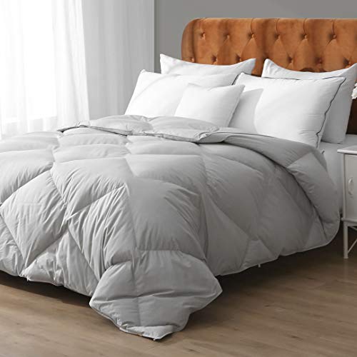 APSMILE Feathers Down Comforter California King, All Season Organic Feathers Down Duvet Insert- 64oz Geometric Grid Machine Washable Bedding Comforter(104x96, Cloud Grey)