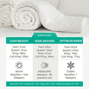 APSMILE Feathers Down Comforter California King, All Season Organic Feathers Down Duvet Insert- 64oz Geometric Grid Machine Washable Bedding Comforter(104x96, Cloud Grey)