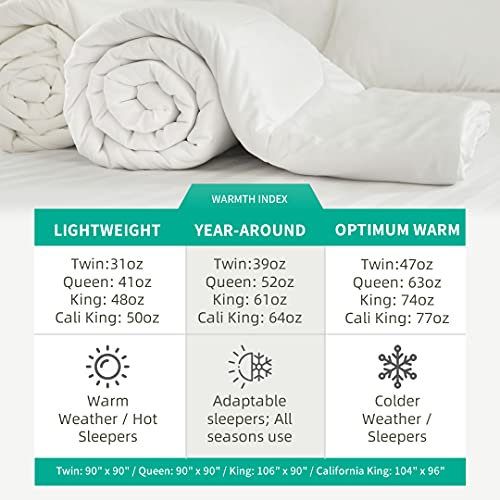 APSMILE Feathers Down Comforter California King, All Season Organic Feathers Down Duvet Insert- 64oz Geometric Grid Machine Washable Bedding Comforter(104x96, Cloud Grey)