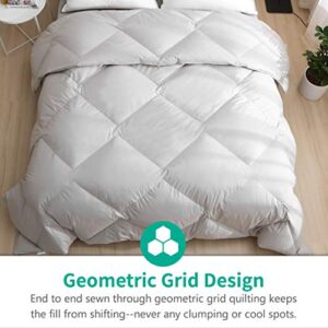 APSMILE Feathers Down Comforter California King, All Season Organic Feathers Down Duvet Insert- 64oz Geometric Grid Machine Washable Bedding Comforter(104x96, Cloud Grey)