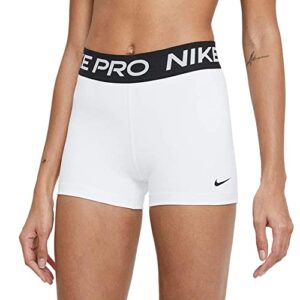 nike womens pro 3" shorts (white/black/black, small)