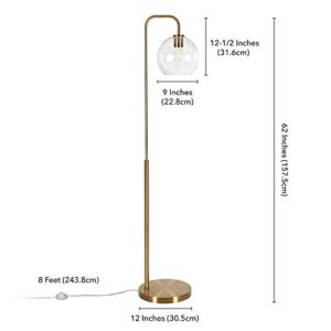 Henn&Hart Harrison Arc Floor Lamp with Glass Shade in Brass/Clear, 62" Tall