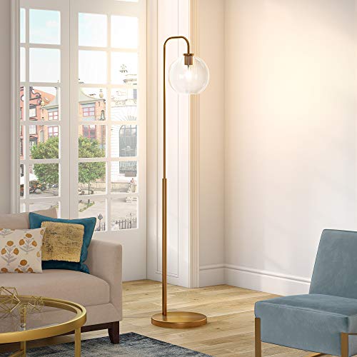 Henn&Hart Harrison Arc Floor Lamp with Glass Shade in Brass/Clear, 62" Tall