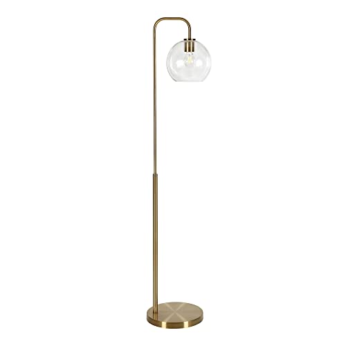 Henn&Hart Harrison Arc Floor Lamp with Glass Shade in Brass/Clear, 62" Tall