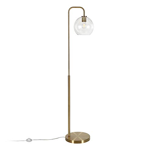 Henn&Hart Harrison Arc Floor Lamp with Glass Shade in Brass/Clear, 62" Tall