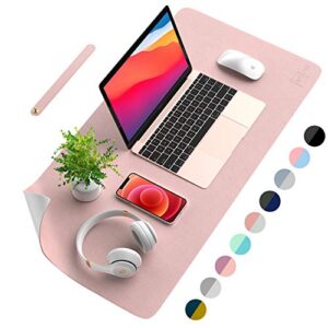 afritee desk pad desk protector mat - dual side pu leather desk mat large mouse pad, writing mat waterproof desk cover organizers office home table gaming decor （rose pink/silver, 23.6" x 13.8")