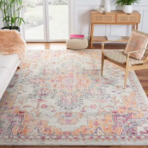 safavieh madison collection area rug - 8' x 10', beige & orange, boho chic medallion distressed design, non-shedding & easy care, ideal for high traffic areas in living room, bedroom (mad473e)