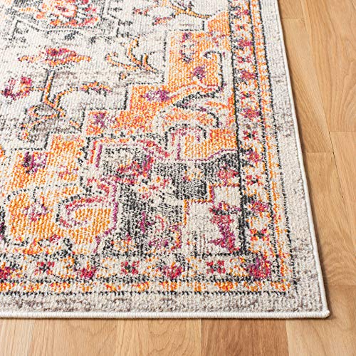 SAFAVIEH Madison Collection Area Rug - 8' x 10', Beige & Orange, Boho Chic Medallion Distressed Design, Non-Shedding & Easy Care, Ideal for High Traffic Areas in Living Room, Bedroom (MAD473E)