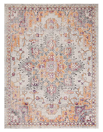 SAFAVIEH Madison Collection Area Rug - 8' x 10', Beige & Orange, Boho Chic Medallion Distressed Design, Non-Shedding & Easy Care, Ideal for High Traffic Areas in Living Room, Bedroom (MAD473E)