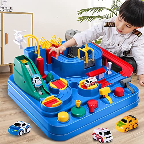 TEMI Kids Race Track Toys for Boy Car Adventure Toy for 3 4 5 6 7 Years Old Boys Girls, Puzzle Rail Car, City Rescue Playsets Magnet Toys 3 Mini Cars, Preschool Educational Car Games Gift Toys