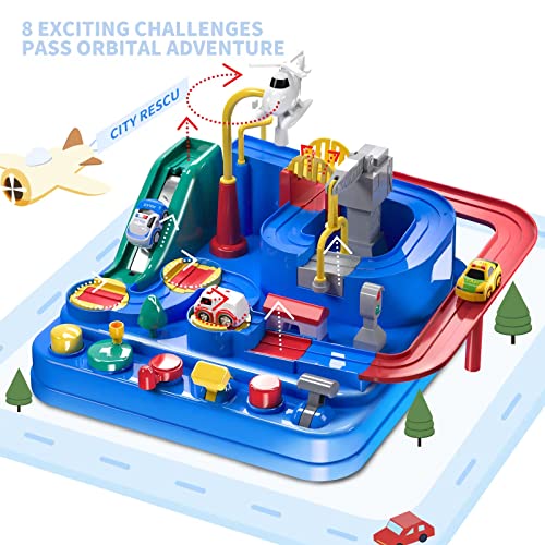 TEMI Kids Race Track Toys for Boy Car Adventure Toy for 3 4 5 6 7 Years Old Boys Girls, Puzzle Rail Car, City Rescue Playsets Magnet Toys 3 Mini Cars, Preschool Educational Car Games Gift Toys