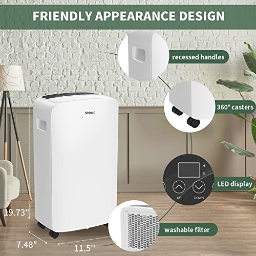 Shinco 40 Pints Dehumidifier for Home and Basements, 2000 Sq.Ft Dehumidifier with Drain Hose, Auto or Manual Drainage, Auto Defrost, Quietly Remove Moisture, Intelligent Humidity Control, 24HR Timer