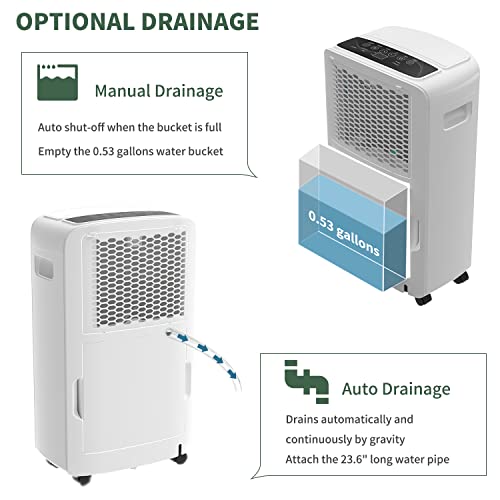 Shinco 40 Pints Dehumidifier for Home and Basements, 2000 Sq.Ft Dehumidifier with Drain Hose, Auto or Manual Drainage, Auto Defrost, Quietly Remove Moisture, Intelligent Humidity Control, 24HR Timer